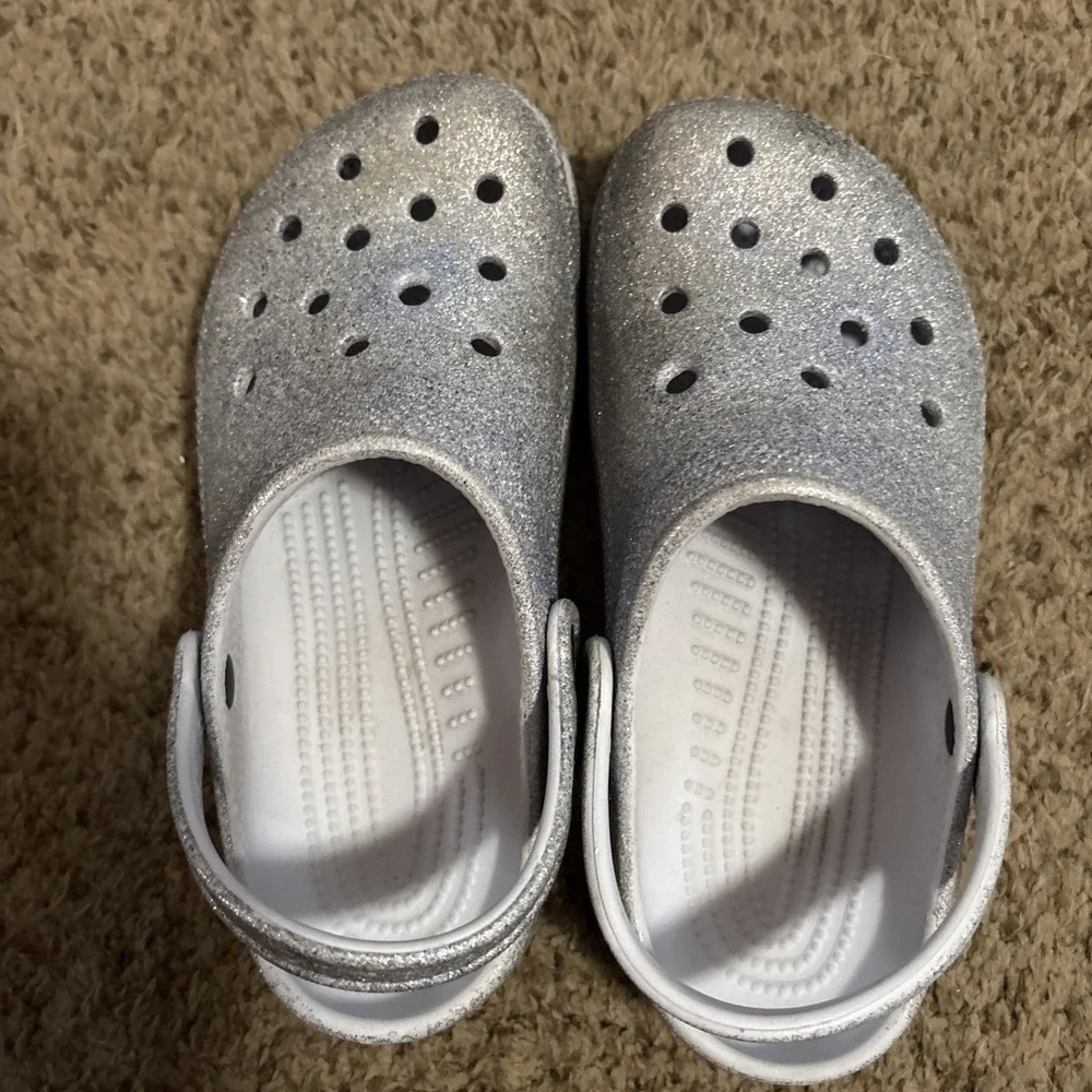 Crocs Clogs Slip On Shoes Purple Lavender Youth 3 Kids Girls Sandals Sparkles